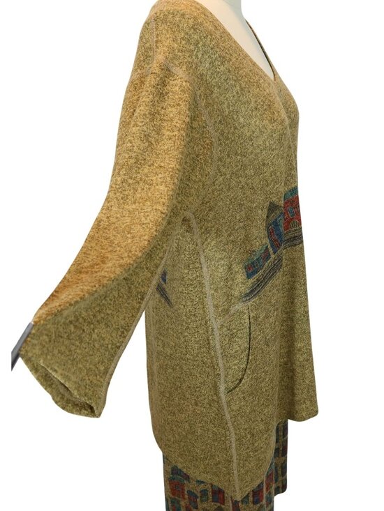 INOAH Dog Village Novelty Print Knit Top Midi Skirt Set Outfit Size L Lagenlook - Picture 2 of 10